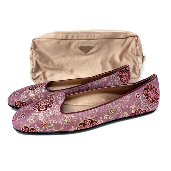 Prada Brocade Jacquard Accent Ballet Flats.  Made in Italy. - Picture 1 of 11